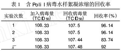 表1 含Polil病毒水樣絮凝濃縮的回收率